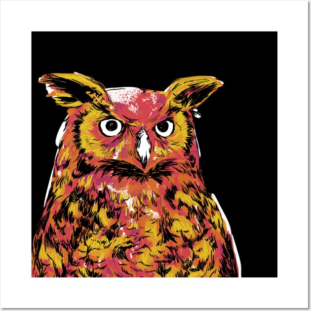 Sketchy Fire Owl Wall Art by polliadesign